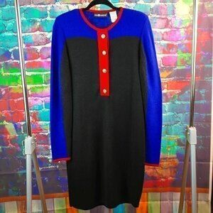 Vintage 90s Sag Harbor Relaxed Fit Color Block Button Front Mid Sweater Dress S